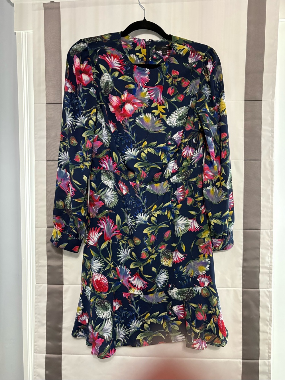 Floral Navy Long-Sleeve A-Line Dress j crew size 4